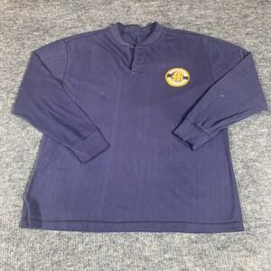 VTG Michigan Wolverines T Shirt Mens XL Blue Long Sleeve Embroidered Henley 90s